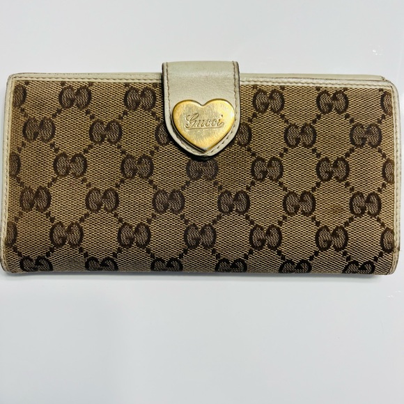 Gucci Brown and Gold Heart Accent Wallet - Picture 1 of 6